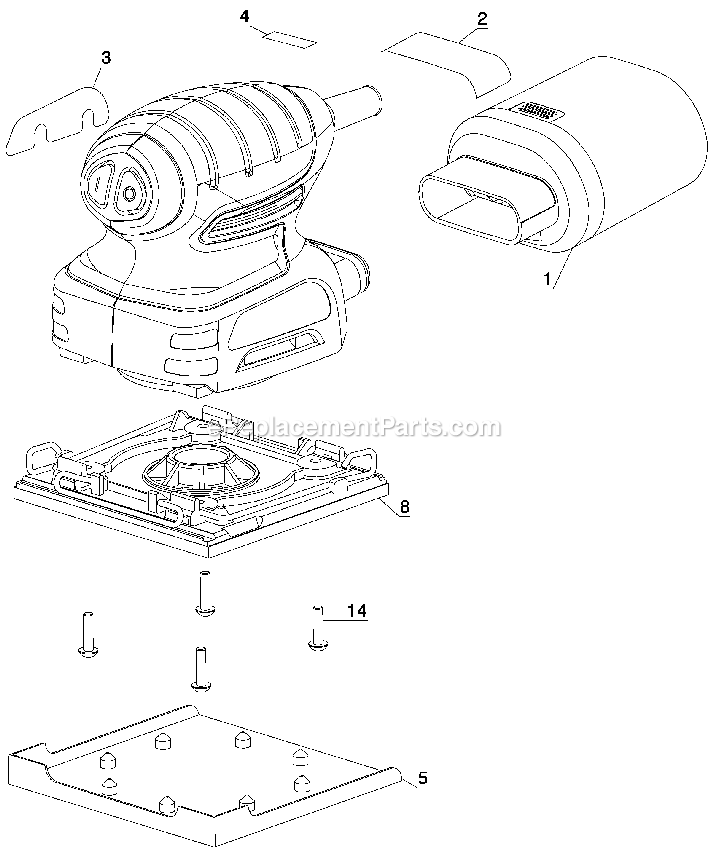 Black and Decker QS900 (Type 1) 1/4 Sheet Sander Short Power Tool Page A Diagram
